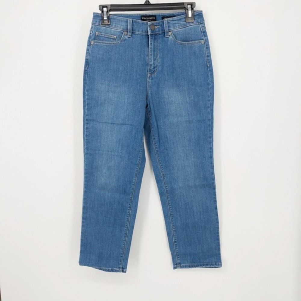 Susan Graver Stretch Denim Straight Leg‎ Crop Jeans Medium Wash Women's Size 2